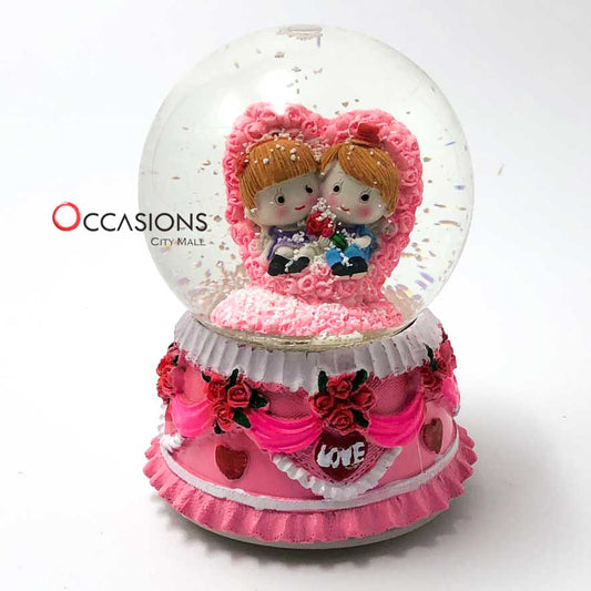 Pink Flowers Heart Snow Globe (with Light)