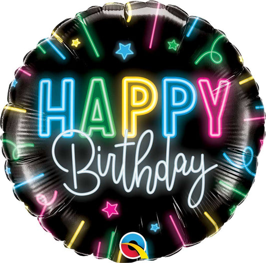 Round Happy Birthday Neon Glow Balloon