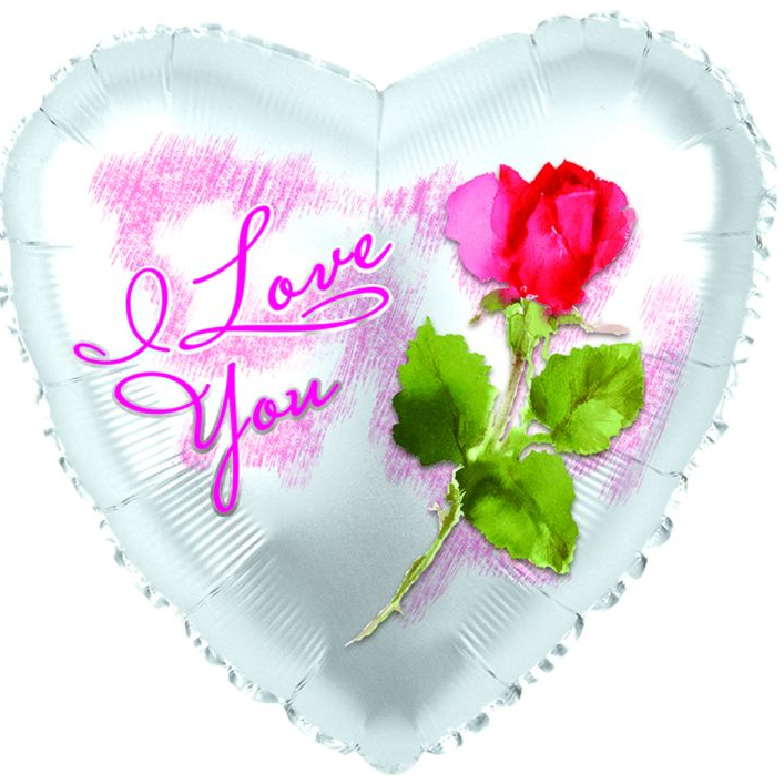 I Love You White With Red Rose Balloon