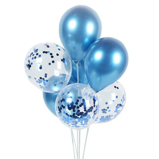 Blue Confetti & Chrome Balloons- 6